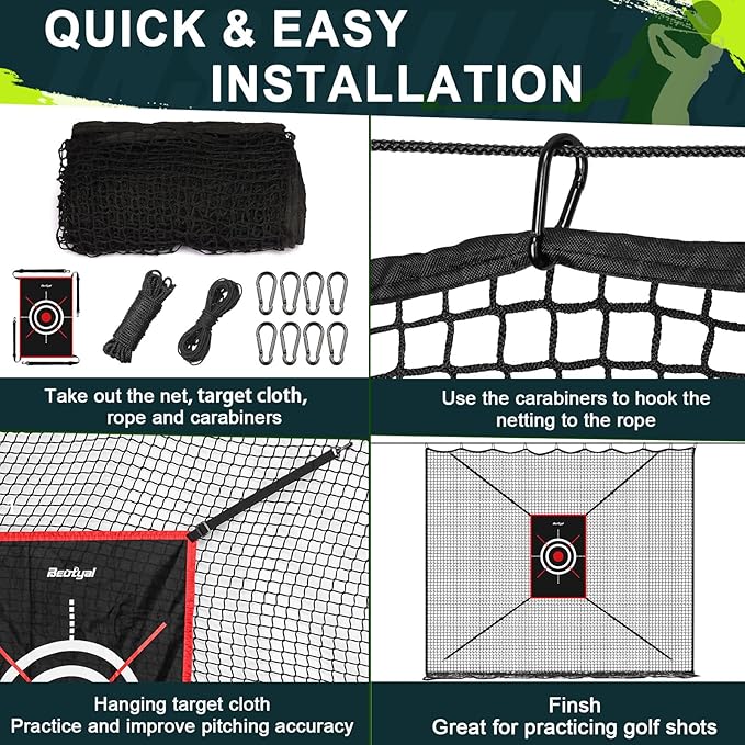 Golf Netting 7Ft,10Ft,15Ft,20Ft Golf Practice Net for Garage, Sport Practice Barrier Net, Heavy Duty Nylon Sport Netting Golf Hitting Net for Baseball, Hockey, Soccer, Tennis DIY Ball Net for Backyard