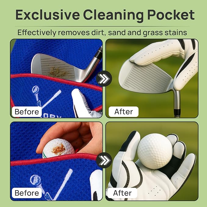 Magnetic Golf Towel for Bag 18" x 18" with Clip Exclusive Cleaning Pocket Microfiber Waffle Ultra Absorbent Club Ball Cleaner Essential Golf Accessories and Gifts for Men Women(Blue 1 Pack)