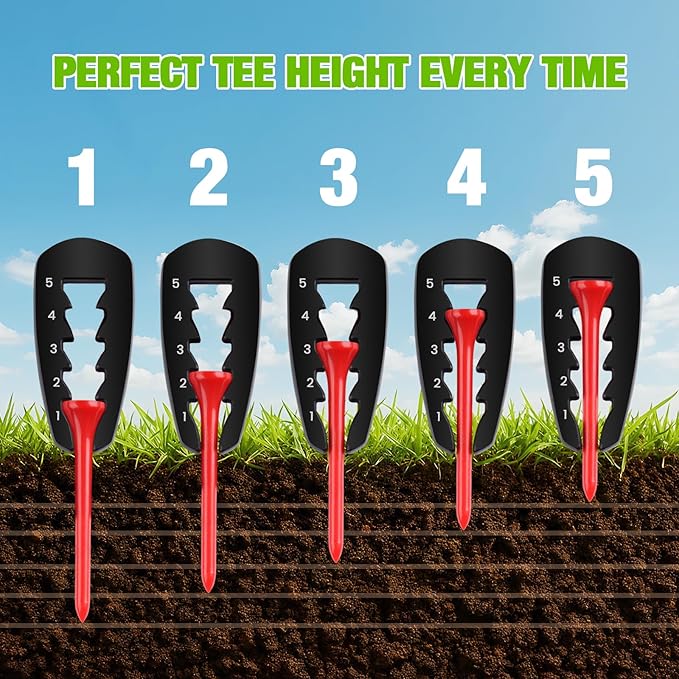 T TGBROS Golf Tee Height Tool with 50 Ground Spikes, Adjustable Tee Setter for Consistent Shots, Golf Training Aid for Drivers & Irons, Precision Tee Height Adjuster for All Skill Levels