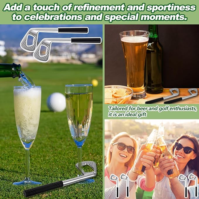 10 Pcs Golf Club Bottle Opener Bulk Novelty Groomsmen Gift Bachelor Party Favors for Golf Lover Beer Enthusiast, Made from Zinc Alloy (Silver)