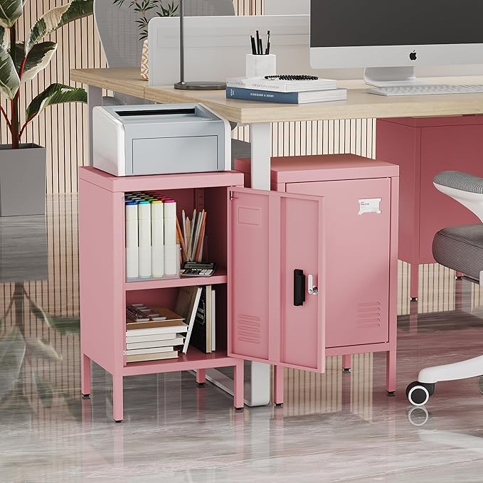Aobabo 24.4" H Metal Locker Storage Cabinet with 1 Doors, Lockable Storage Cabinet with Adjustable Leveling Foot and Adjustable Shelves, Lockers for Home, Office, Assembly Required, Pink