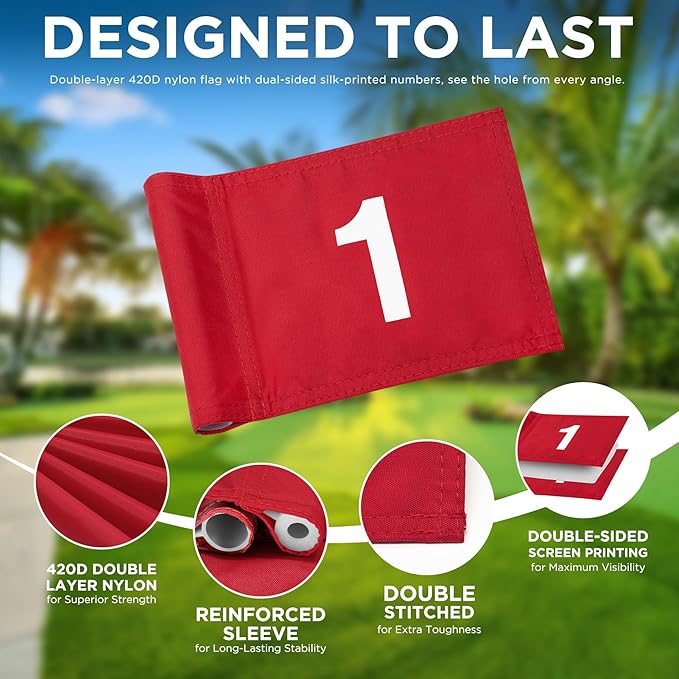 KINGTOP Golf Flagstick Mini, Putting Green Flag for Yard, All 3 Feet, Double-Sided Numbered Golf Flags, Golf Pin Flag Hole Cup Set, Portable 2-Section Design, Gifts Idea