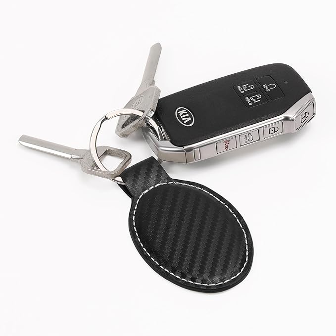 LaserGram Oval Keychain, Palm Trees, Personalized Engraving Included (Carbon Fiber Black with Silver)