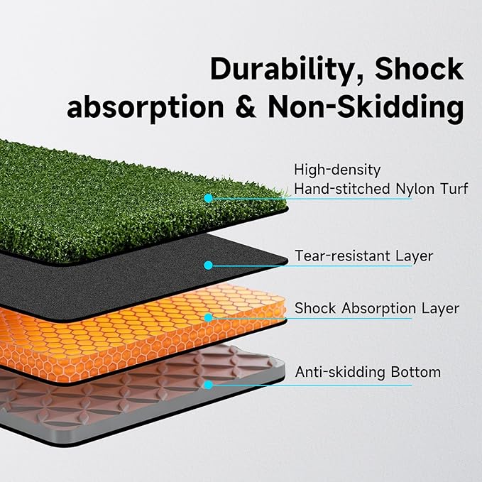 Pro Golf Hitting Mat 4'X5' | 2" thick Heavy Duty Nylon & Premium NBR Foam | Most Durable & Realistic | Superb Cushioning for Joint Protection | Accept Real Tee | No Residual | Indoor/Outdoor/Simulater