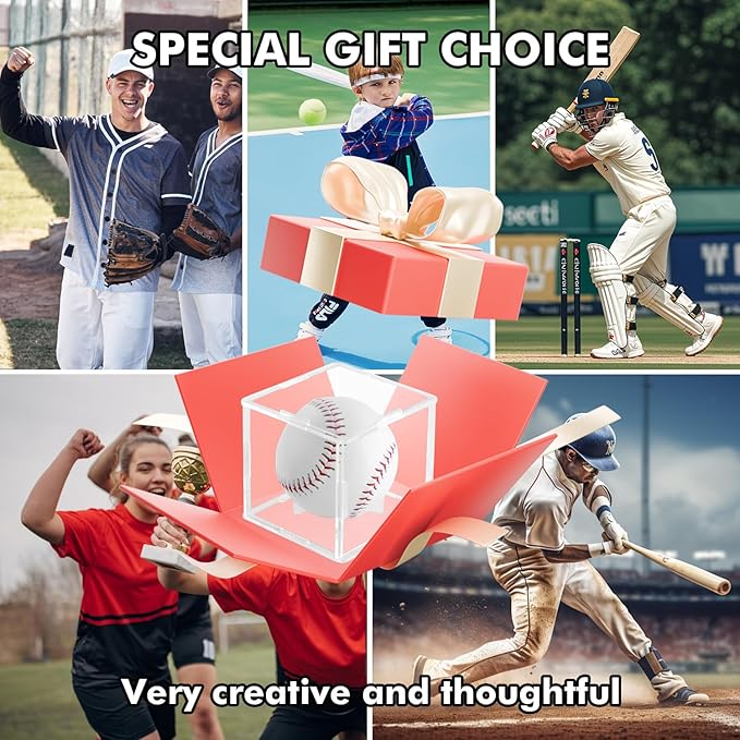 2 Pack Assembled Baseball Display Case, UV-Blocking Acrylic Baseball Holder Display Case, 3.2 Inch Cube Clear Softball Holder Box, Signed Baseballs Protector for Collectibles, Memorabilia, Tennis Ball