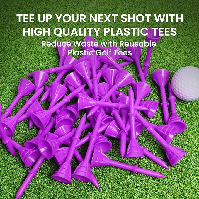 FINGER TEN Unbreakable Golf Tees Plastic 3 1/4 inch Value 50/100 Pack, Low Friction & Low Ball Spin Long Tees to Improve Distance & Accuracy, Durable Tees with Assorted Colors to Practice