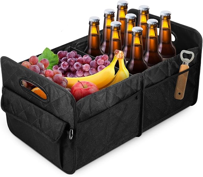 Cabilock Car Trunk Organizer Storage Bin for Suv and Sedan, Collapsible Cargo Organizer with Multiple Compartments, Sturdy Car Storage Trunk Box for Grocery and Travel