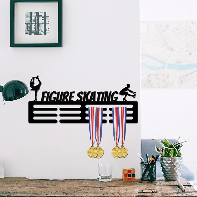 Figure Skating Achievement Hanger Custom Figure Skating Achievement Holder with Name, 12 Rungs for Achievements & Ribbons Skate Achievement Display Award Display