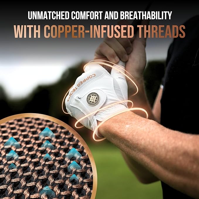 Copper Tech Golf Gloves Men Right Handed Golfer or Left Handed Golfer (2nd Gen) | Copper Compression Joint Support Golf Glove (White/White, X-Large, [Right Hand] for Left Handed Golfers)