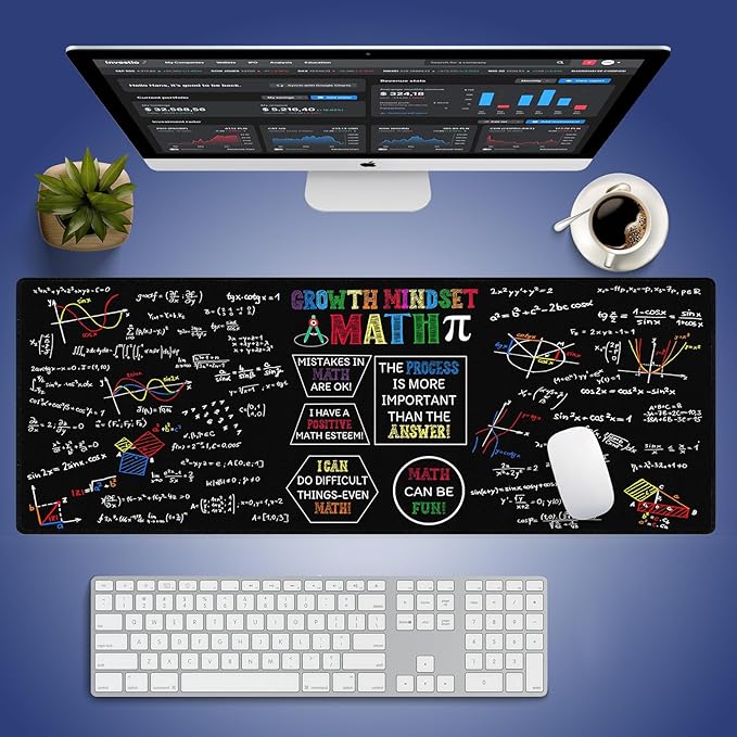 Wknoon. Extra Large Gaming & Office Mouse Pad (31.5" x 11.8") – Math Science Inspirational Quote Colorful Formulas Slide Design, Premium Anti-Slip XXL Desk Mat with Durable Stitched Edges