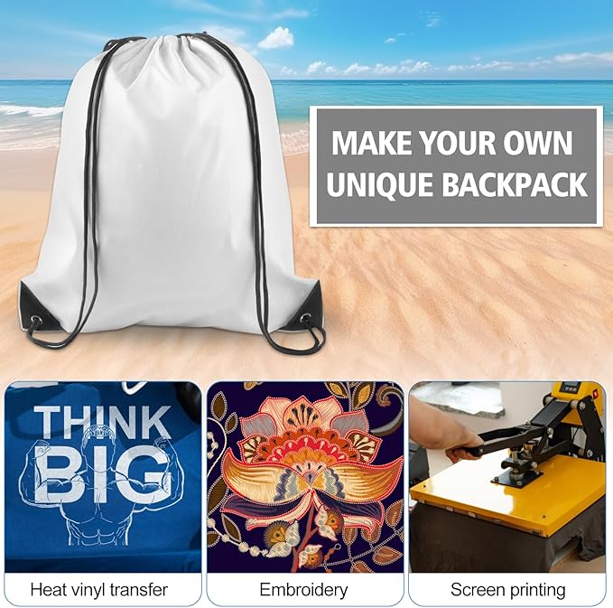 KUUQA 2 Pcs White Drawstring Backpack Drawstring Bag Bulk Sports Cinch Bags String Backpack Storage Bags for Gym Traveling