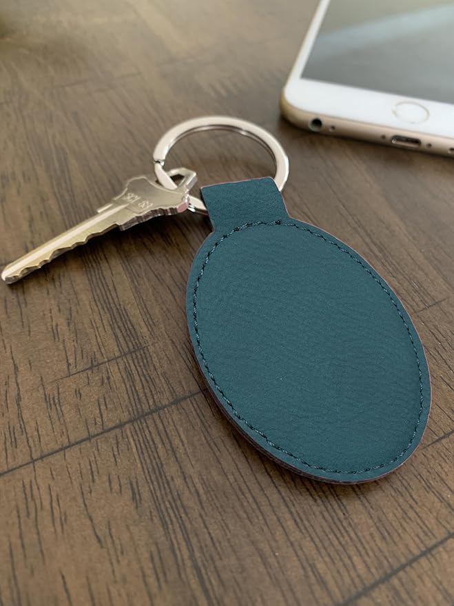 LaserGram Oval Keychain, Palm Trees, Personalized Engraving Included (Slate Blue)