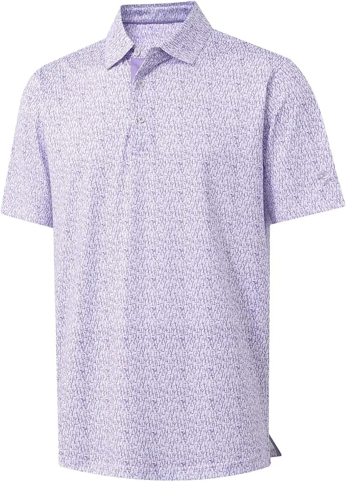 M MAELREG Mens Golf Shirt Short Sleeve Dry Fit Print Moisture Wicking Performance Patterns Collared Polo Shirt