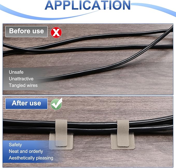 100-Pack Hook and Loop Cable Ties, 3.5 x 1.1 Inch Enhanced Self-Adhesive Cord Organizer for Desk/Home/Wall/Office Essentials, Cable Management Under Desk [Beige]