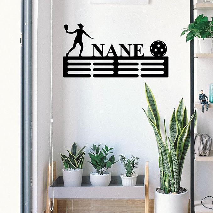 Pickleball Achievement Holder Girl Custom Pickleball Achievement Hanger with Name, 12 Rungs for Achievements & Ribbons, Pickleball Achievement Display Award Display