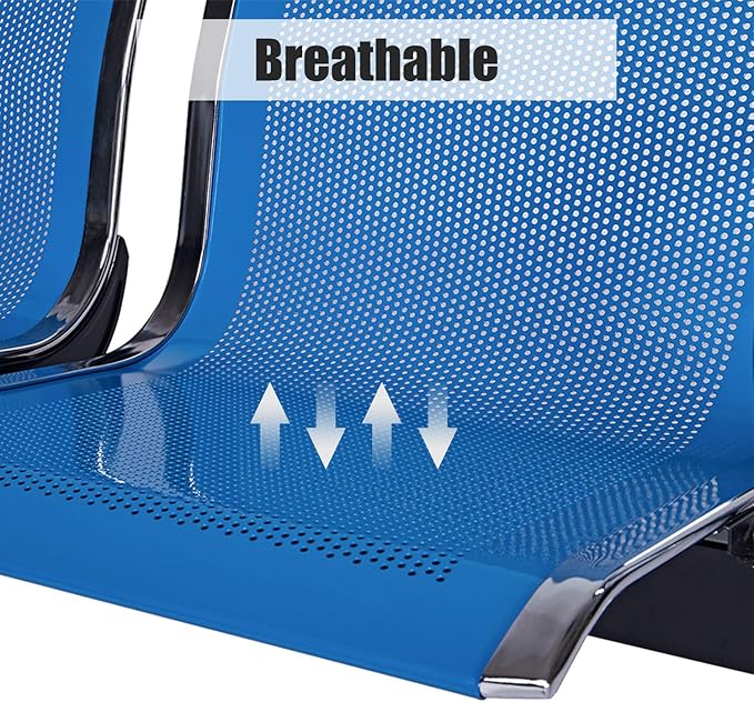 3-Seat Waiting Room Chairs - Waiting Room Bench with Arms Airport Reception Bench Guest Reception Chairs Lobby Bench Waiting Area for Airport Market Bank Hospital School Barbersho, Blue