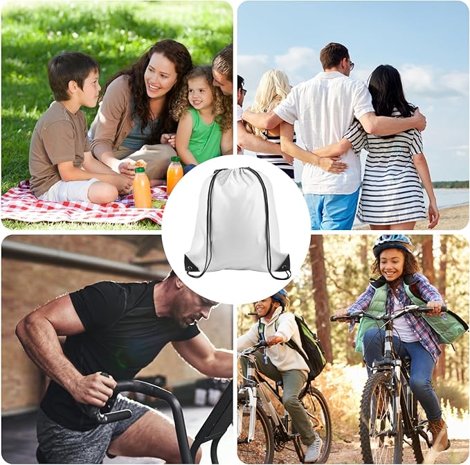 KUUQA 60Pcs White Drawstring Backpack Bag Bulk Drawstring Bags String Bags Storage Bags Gym Backpack for Sport Gym Traveling