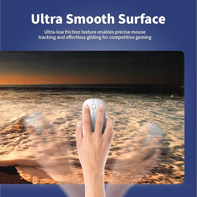 Wknoon. Extra Large Gaming & Office Mouse Pad (31.5" x 11.8") – Sunset Glow Over a Golden Foamy Beach Panorama Scenery, Anti-Slip XXL Desk Mat with Durable Stitched Edges & Smooth Surface