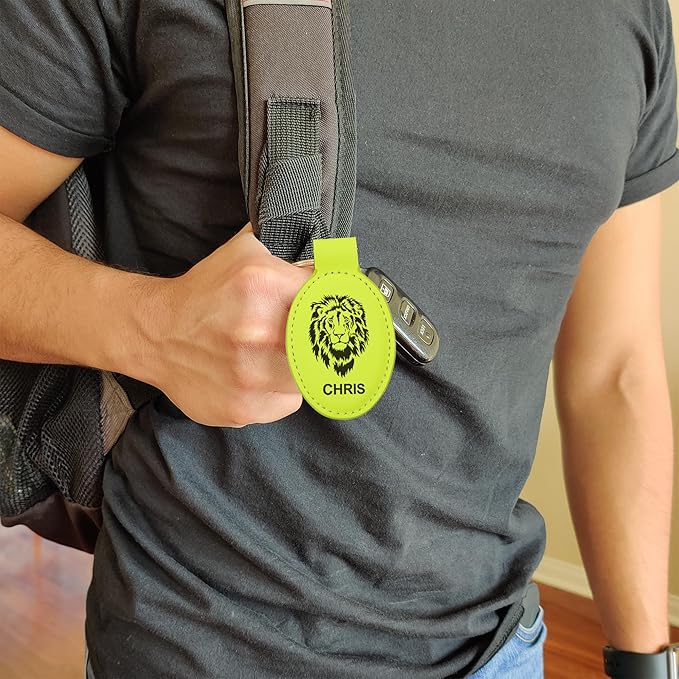 LaserGram Oval Keychain, Palm Trees, Personalized Engraving Included (Neon Green)