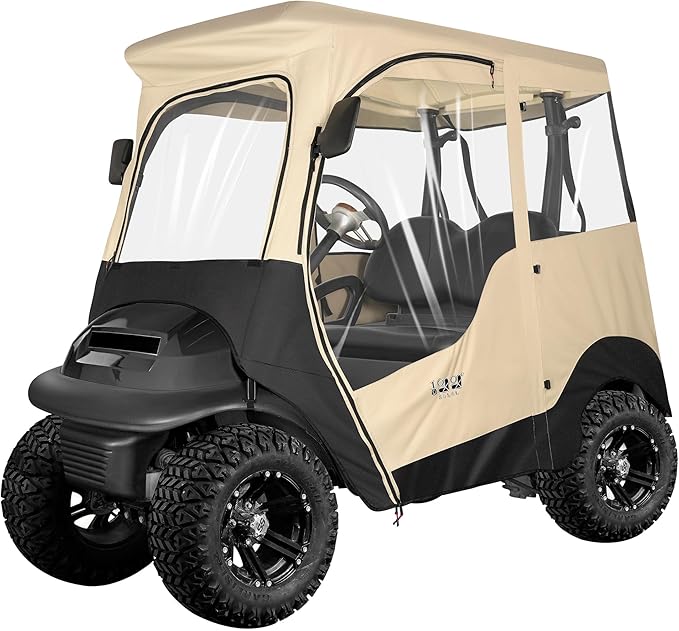 10L0L 2 Passenger Golf Cart Driving Enclosure for Club Car Precedent/Onward/Tempo, 4-Sided Clear Window 600D Rain Cover All Weather Windproof Waterproof