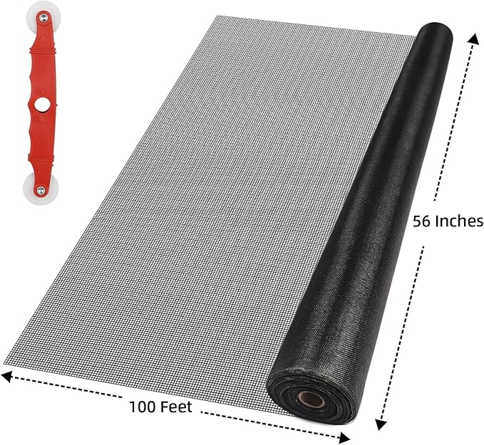 Fiberglass Window Screen Mesh Roll - 56"x100', Easy-to-Cut Screen Door Mesh for Windows, Pool, Porch Durable Mesh Replacement Option