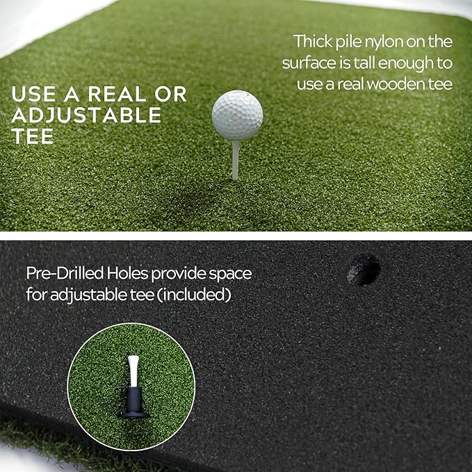 Original Country Club Elite by Real Feel Golf Mat 5x5 ft, Thick Outdoor & Indoor Turf Practice Mat with Real & Rubber Tee Compatibility | Heavy Duty Advanced Rubber Backing Training Mat | Zero Bounce