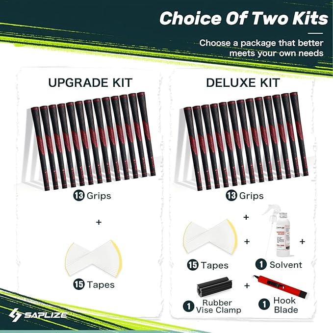 SAPLIZE Golf Grips Set of 13, Bundle with Tape or Full Regripping Kit, Jumbo / Mid / Standard / Undersize, Women / Men Anti-slip Rubber Golf Club Grips, CC01 Series