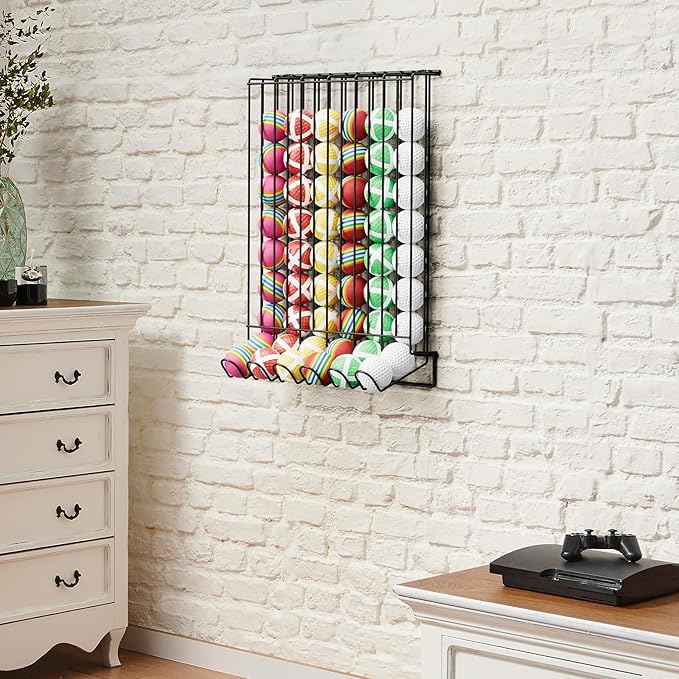 Vrisa Golf Ball Display Rack Wall Mount Display Case Tabletop Metal Holder - Steel Golf Ball Organizer Storage Stand for 60 Balls Each, Black