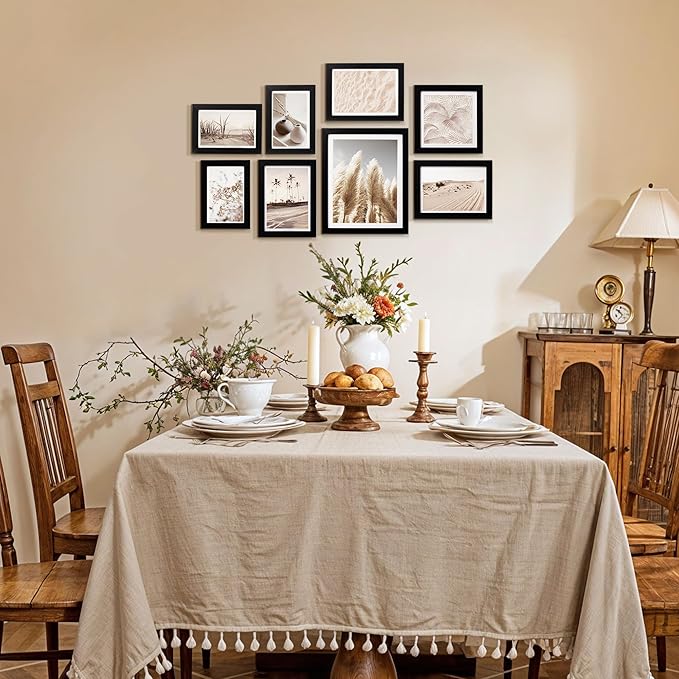 ArtbyHannah Gallery Wall Frame Set, 8 Pack Picture Frames Collage Wall Art Decor with Neutral Pampas Grass for Bedroom, Assorted Size Including 8"x10", 5"x7", 4"x6", 6"x6"(Black Frame,Small)