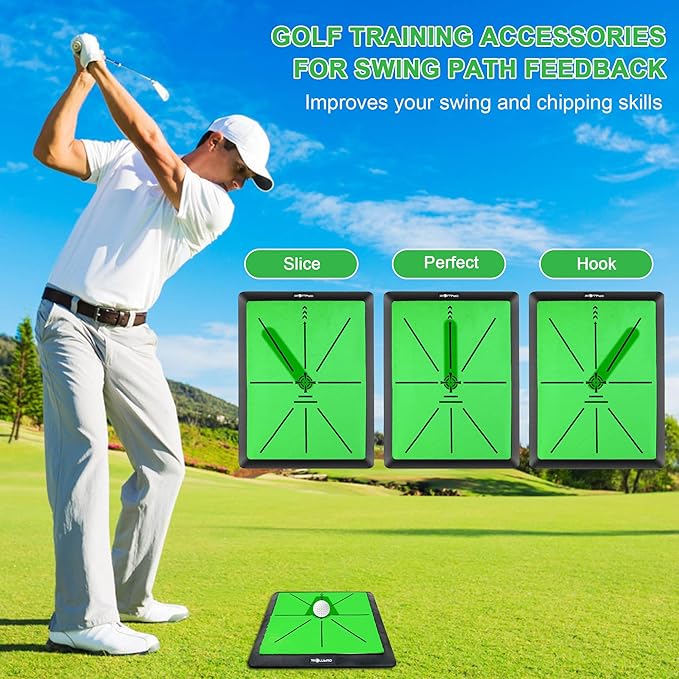 Golf Hitting Mat Golf Training Accessories for Swing Path Feedback 16.5"x12.5" with Replaceable Velvet Mat Practice Trainer Matt for Men Women Kids