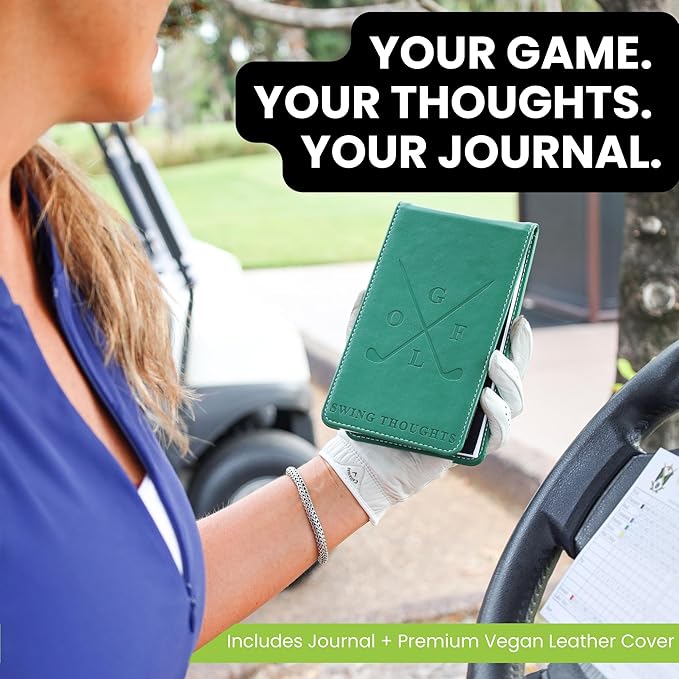 Golf Notebook – Compact Golf Journal with Vegan Leather Cover – Back Pocket Size Golf Log Book for Yardage, Stats, Practice & Course Notes (White)
