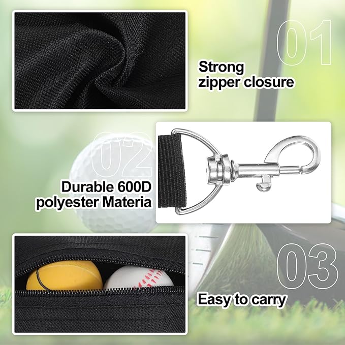 2 Pcs Golf Tee Pouch Golf Tee Bag Accessory Bag with Zipper & Clip for Men Women