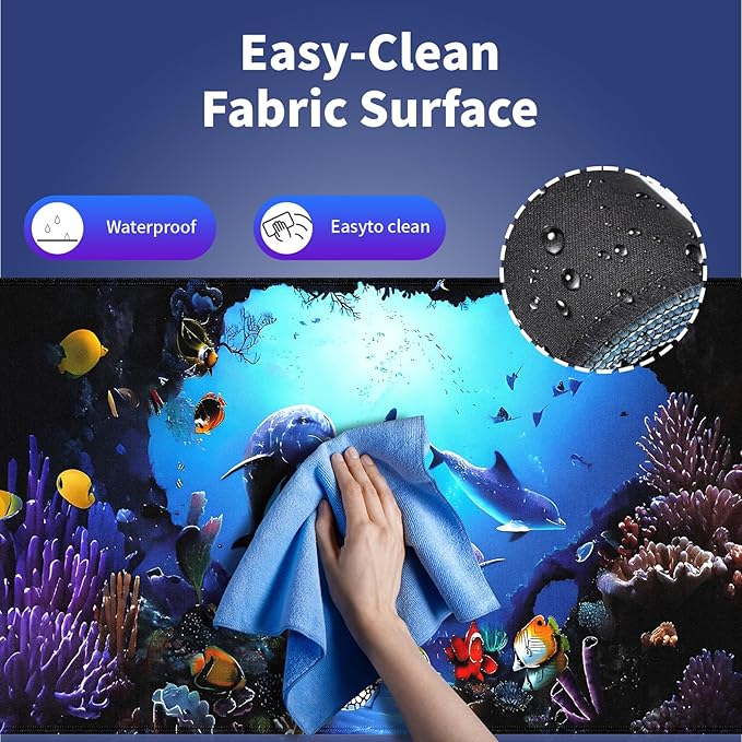 Wknoon. Extra Large Gaming & Office Mouse Pad (31.5" x 11.8") – Colorful Underwater World Landscape Cute Dolphins, Premium Anti-Slip XXL Desk Mat with Durable Stitched Edges