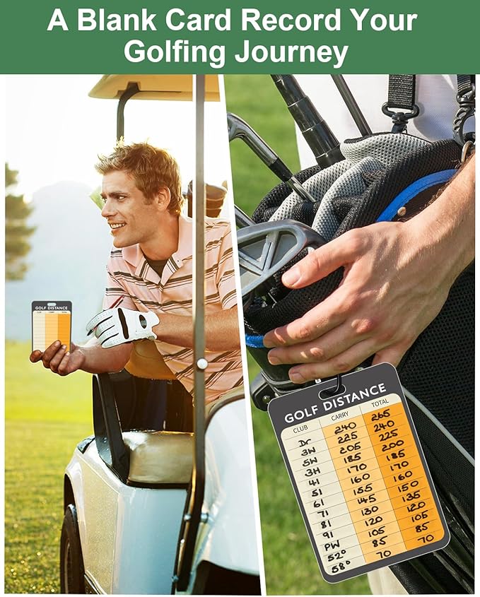 Swooflia Golf Club Distance Card - 2 Pack or 1 Pack Golf Club Range Chart Card, Swing Minder Reference & Blank Distance Yardage Scorecard, Golf Bag Accessories Gifts for Men Women Golfers