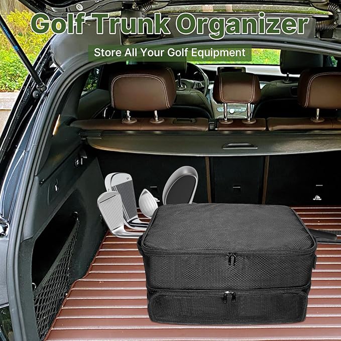 LIWSHWZ 3 Layer Golf Trunk Organizer,Golf Gifts for Men with Separate Mesh Bag for Golf Balls,Large Capacity-40 Golf Balls,2 Pairs of Golf Shoes, Gloves, Clothes, Golf Gift for Men Women