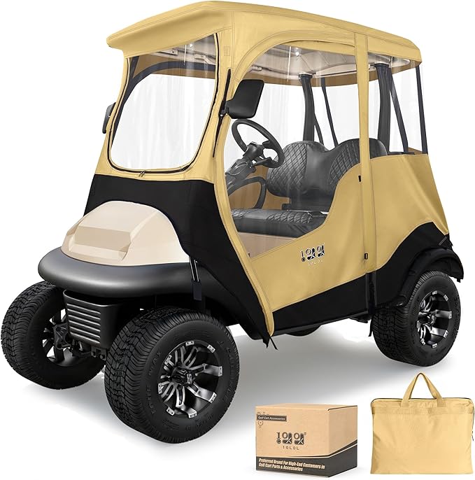 10L0L 2 Passenger Golf Cart Driving Enclosure for Club Car Precedent/Onward/Tempo, 4-Sided Clear Window 600D Rain Cover All Weather Windproof Waterproof