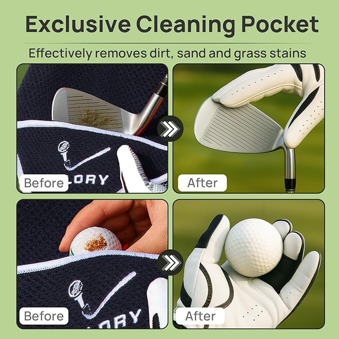 Magnetic Golf Towel for Bag 18" x 18" with Clip Exclusive Cleaning Pocket Microfiber Waffle Ultra Absorbent Club Ball Cleaner Essential Golf Accessories and Gifts for Men Women(Black 1 Pack)