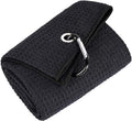Mile High Life Microfiber Golf Towel, 21" X 24", Waffle Pattern w Clip, Super Absorbent Tri-fold Large Towels, Golf Bag Accessories for Men & Women（Black）