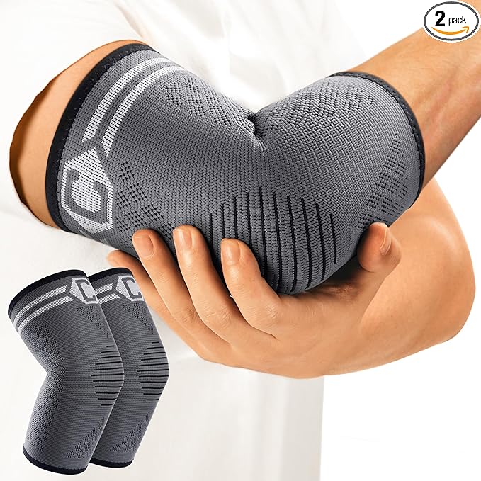 CAMBIVO 2 Pack Elbow Brace for Tendonitis, Tennis Elbow Compression Support Sleeve for Golfers Elbow Pain Relief, Arthritis, Bursitis, Workout, Weightlifting