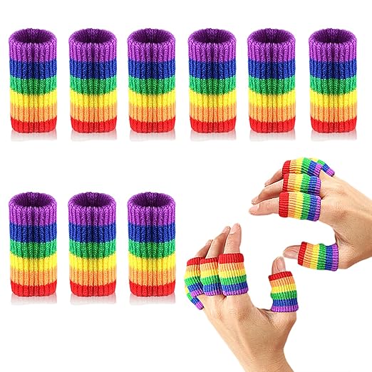 Finger Sleeves Protectors, 10Pcs Sport Finger Sleeves Elastic Thumb Brace Support for Basketball Golf Premium Fingers Sleeve for Arthritis Perfect for Relieving Pain (10pcs rainbow set)