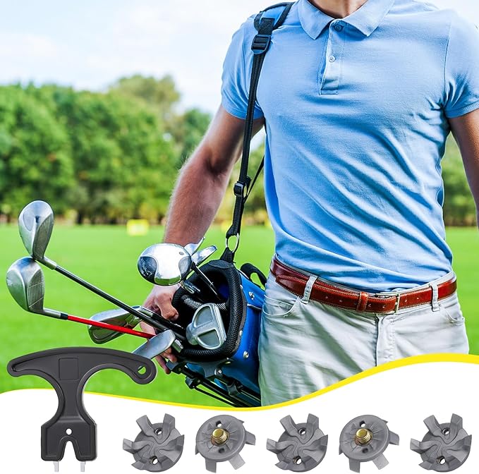 Cozypower 31 Pcs Golf Spikes Set Includes 30 Pcs Golf Cleats Replacement Black Cleats Spanner Metal Thread Screw 6 mm Dia Spike Tool for Lawn Cricket Shoe Player Lover(Silvery Grey)