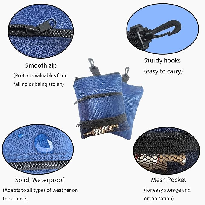 Portable Golf Ball Storage Bag, Multiple Pockets with Zippers for Golf Accessories, Suitable for Men and Women to Store Golf Accessories