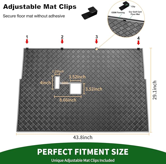 Golf Cart Floor Liner Mat 8mm Thick Rubber Full Coverage Fit for Club Car DS 1982-2013 / Villager 1982-2018 Carts Heavy-Duty Non-Slip Front Feet Mats Replacement Easy to Clean - Grey Trim