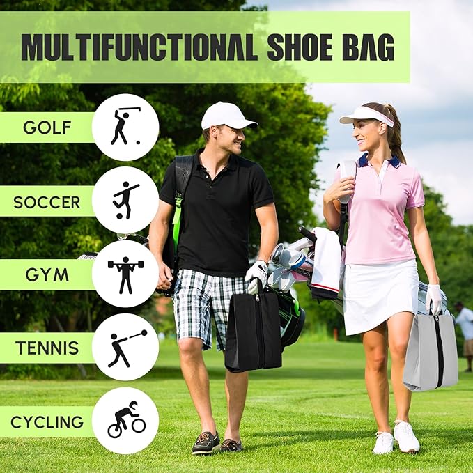 2 Pack Smell Proof Shoe Cleat Bag for Travel Water-resistant Odor Absorbing Lightweight Golf Soccer Shoe Storage Organizer Pouch with Zipper Dust-proof for Gym Sports Work (Black, Light Grey)