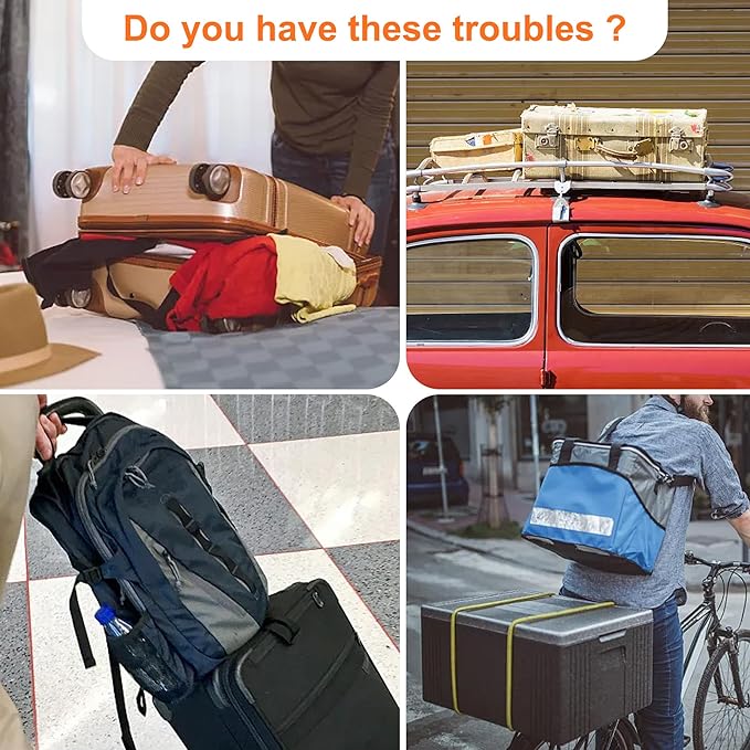 2-Pack High Elastic Luggage Strap Adjustable Travel Bag Belt Bungees for More Applications (Gray Orange Set)