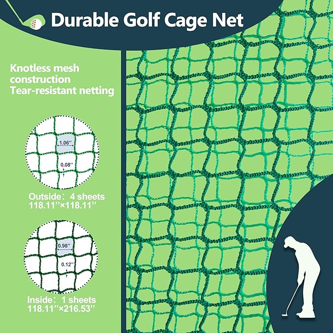 10X10X10FT Golf Practice Net Cage Metal Frame Hitting Net Kit for Backyard，Golf Sports Barrier Nets Batting Cage Training Simulators for Home