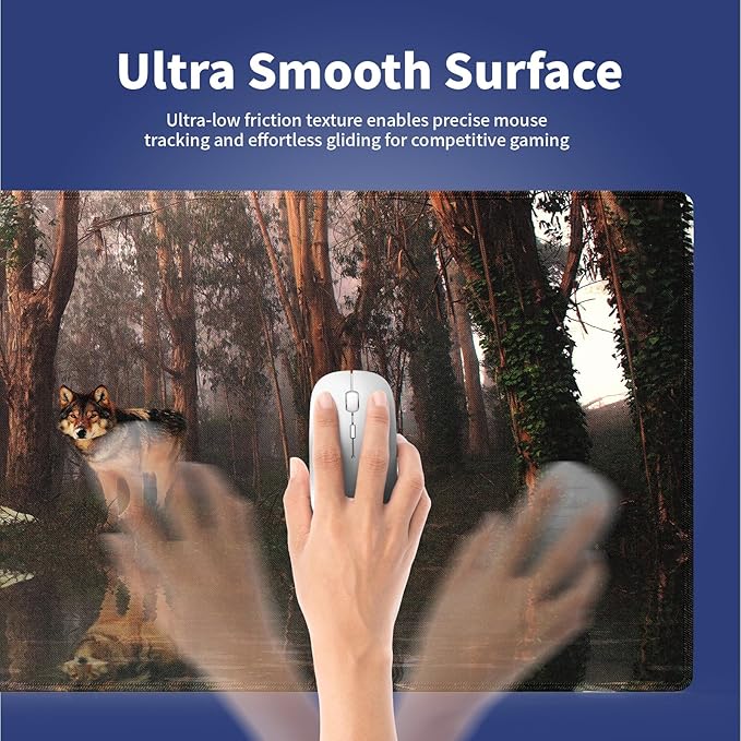 Wknoon. Extra Large Gaming Mouse Pad (31.5" x 11.8") with Durable Stitched Edges – Serene Forest Refuge A Pair of Wolves, Anti-Slip Rubber Base & Smooth Fabric Surface Extended XXL Desk Mat
