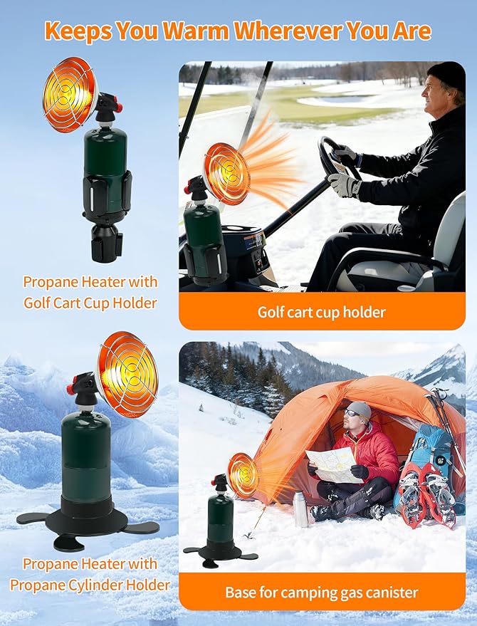 2-in-1 7200 BTU Golf Cart Heater Propane with Storage Box, Adjustable Cup Holder & Camping Base, Compatible with EZGO, Club Car, Yamaha, and More, Golf Cart Accessories (Propane Tank Not Included)