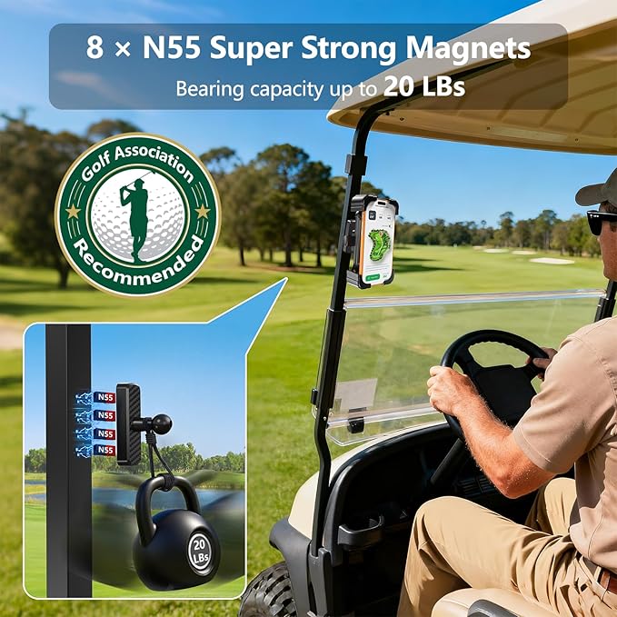 KingofKings Magnetic Golf Cart Phone Holder Mount, Valentine's Day Gifts for Golfers Him Men Dad Women Her, Essential Golf Cart Accessories–Compatible with iPhone, Galaxy, EZGO, Club Car, Yamaha,Icon