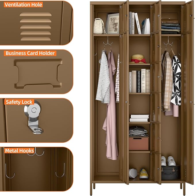 METAN Metal Locker for School Office Gym Bedroom, 10 Doors Steel Storage Locker Cabinet for Employees, Industrial Storage Locker, Assembly Required (Khaki)